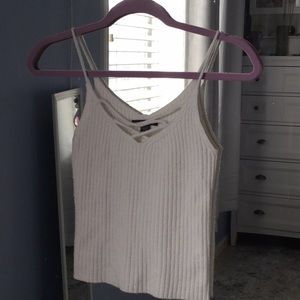 Knitted white cross neck cami